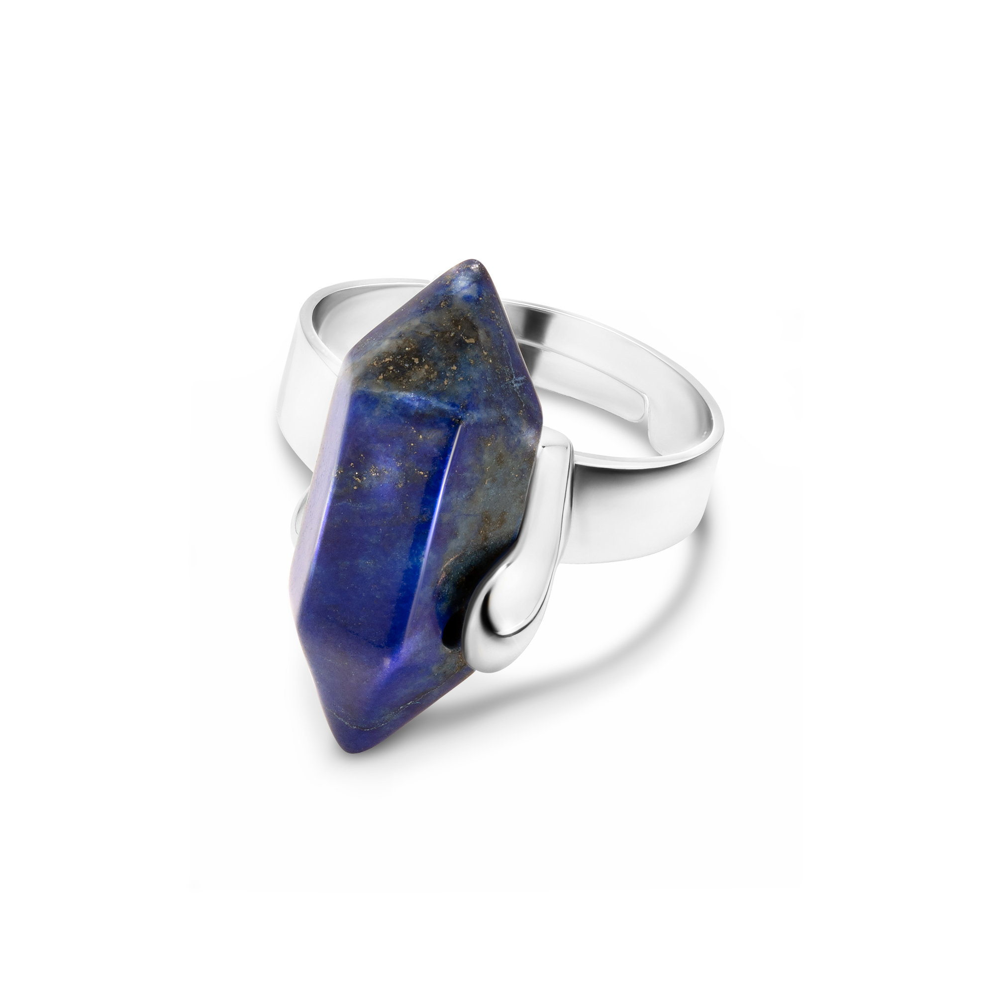 Pierścionek BLUE CRYSTAL | MODERN naturalny lapis lazuli (kamień mądrości) - srebrny